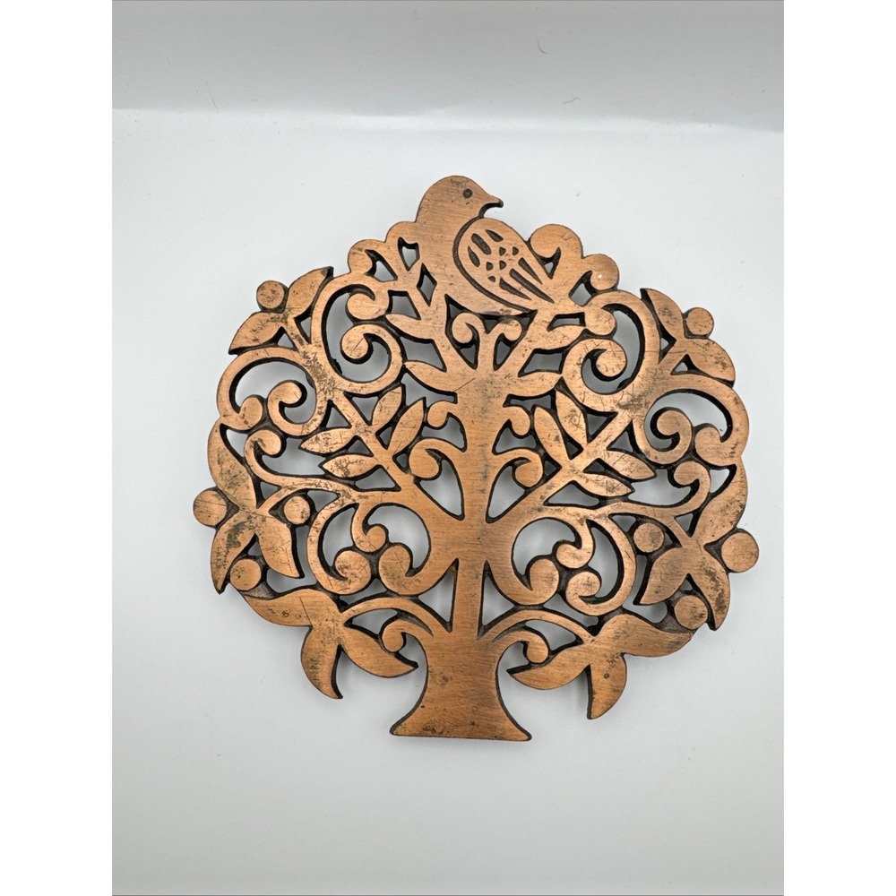 Tree‎ Of Life Trivet Copper Bird Dove Retro Wall Hanging Decor 1970s